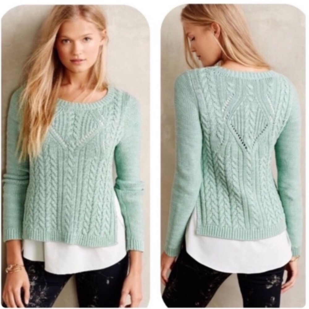 Moth Anthro Ella Cable Knit Layered Hem Sweater
